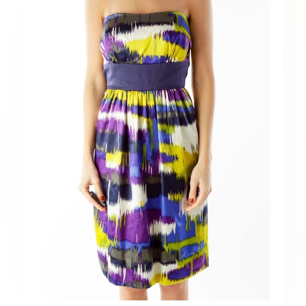 Max and Cleo strapless dress, multi-color ikat print, Size 2 | Cocktail Dress